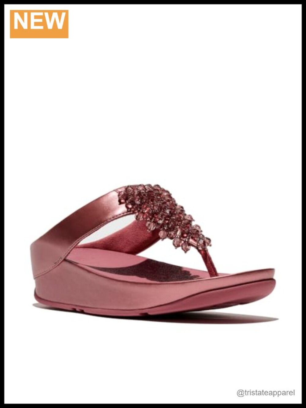 Iridescent Beaded Toe-Post Wedge Sandals Slip-On